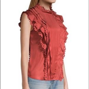 Rebecca Taylor Embroidered Silk-Blend Trim Blouse in Brick Size 14